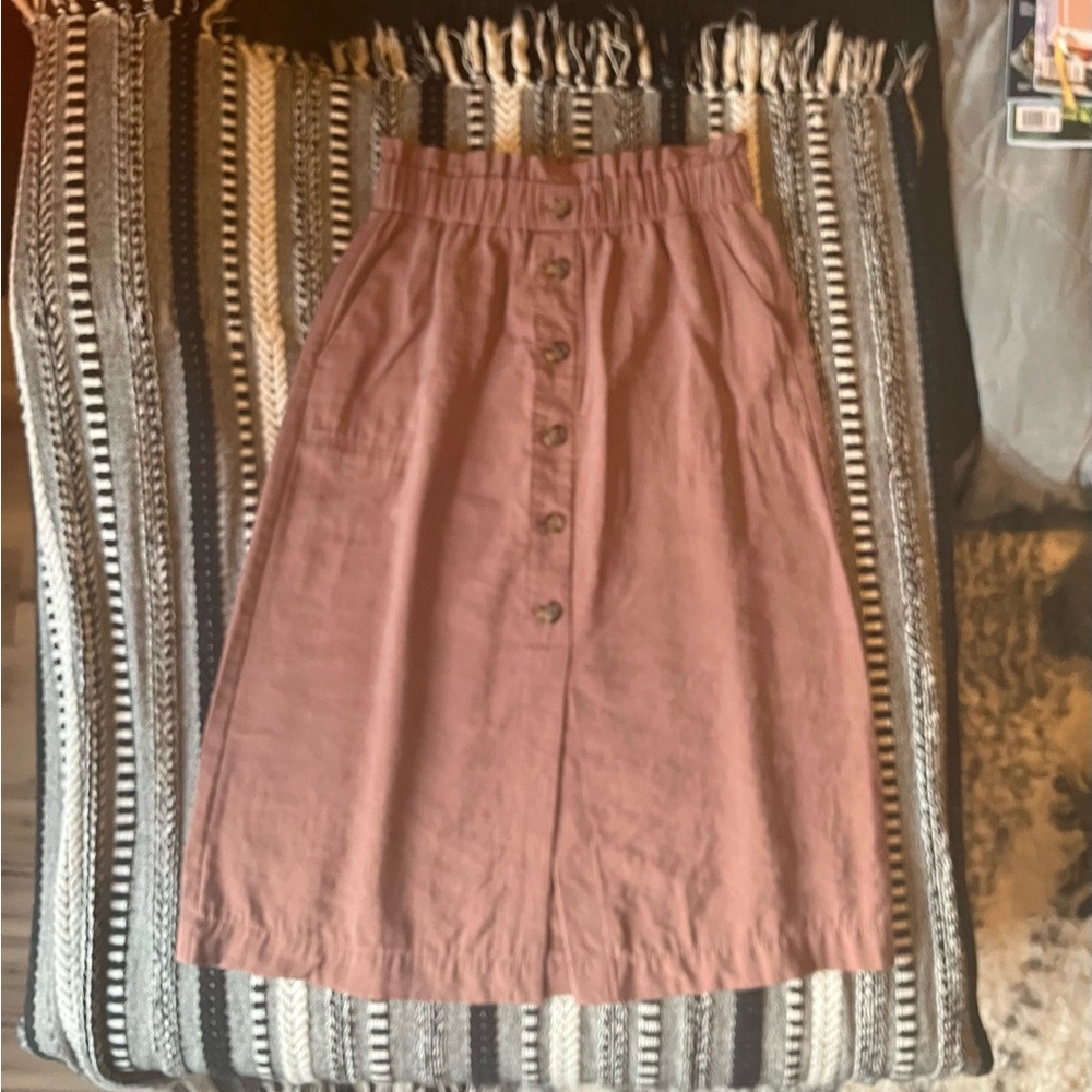 LOFT Dusty Rose Button-Front Midi Skirt